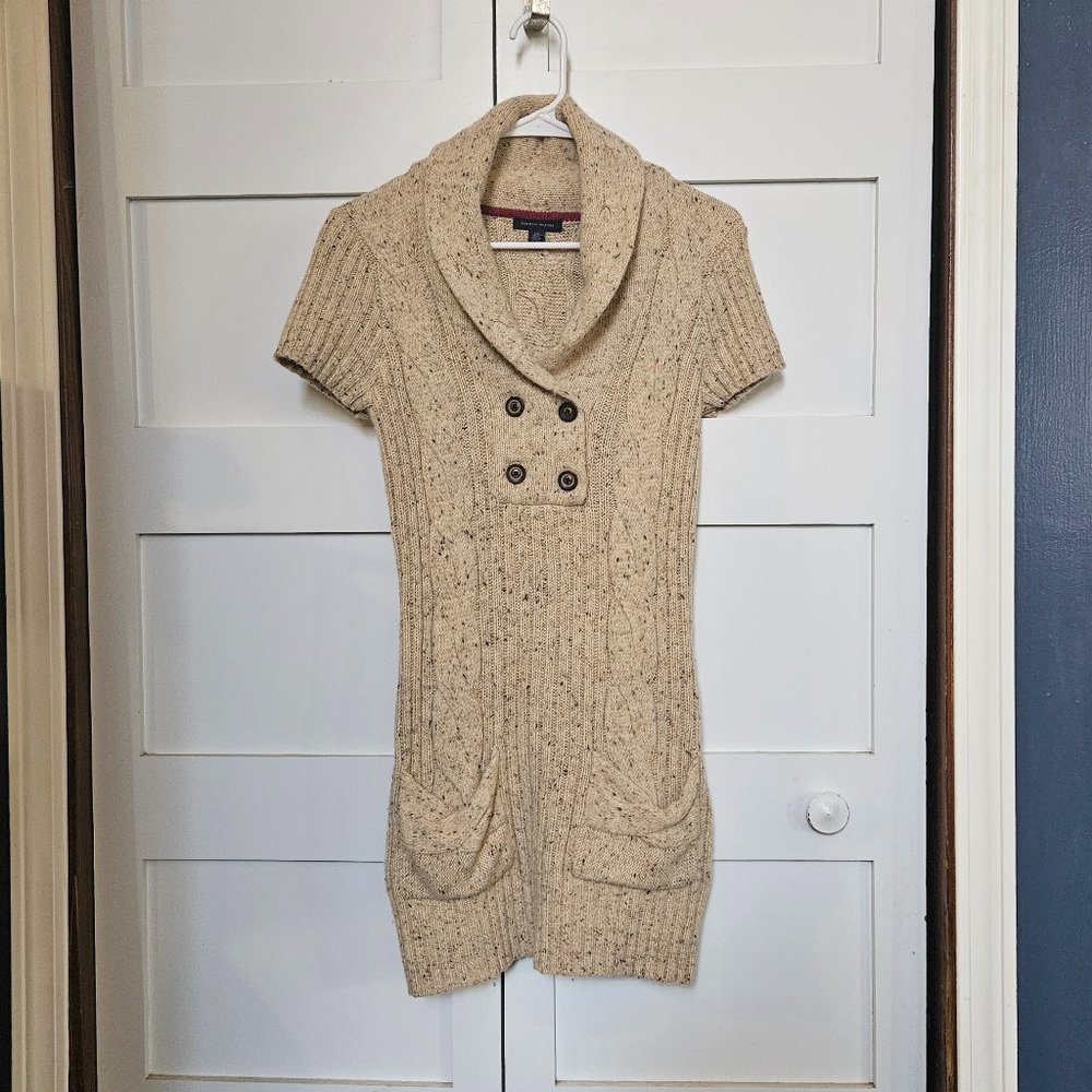 Tommy Hilfiger Sweater Dress Angora wool blend Small S cable knit beige